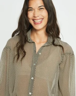 Femme Lauren Vidal Chemises^Chemise fluide Store imprimée square noir/beige