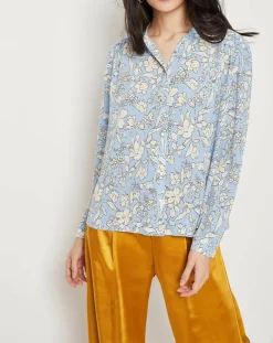 Chemise Lara fleurie bleu/blanc cassé-Suncoo Online