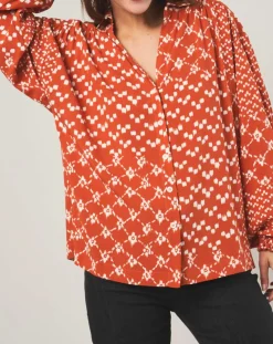 Chemise loose Sonia à motifs orange-Stella Forest Best