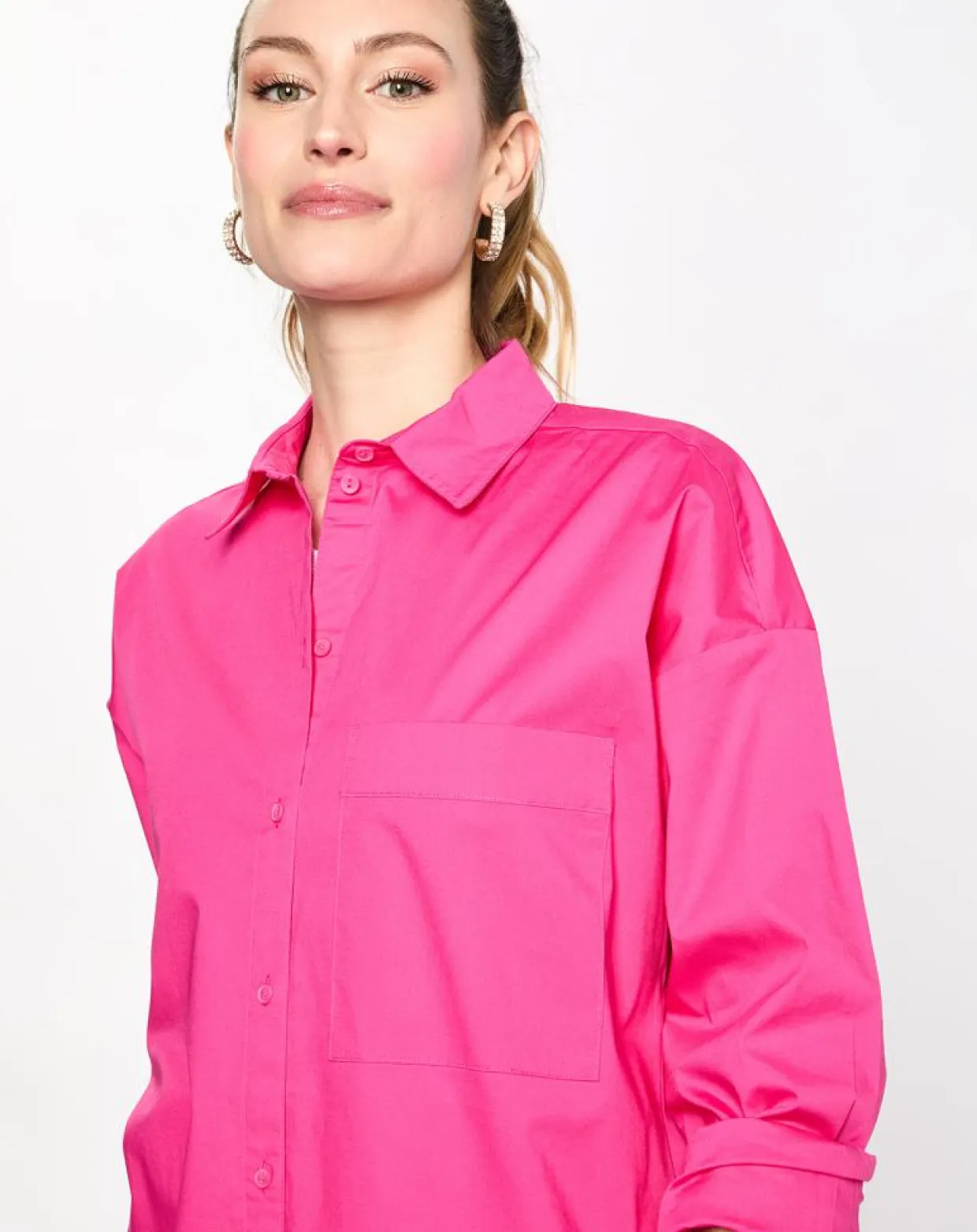 Chemise manches longues poches oversize rose vif-Esprit Best