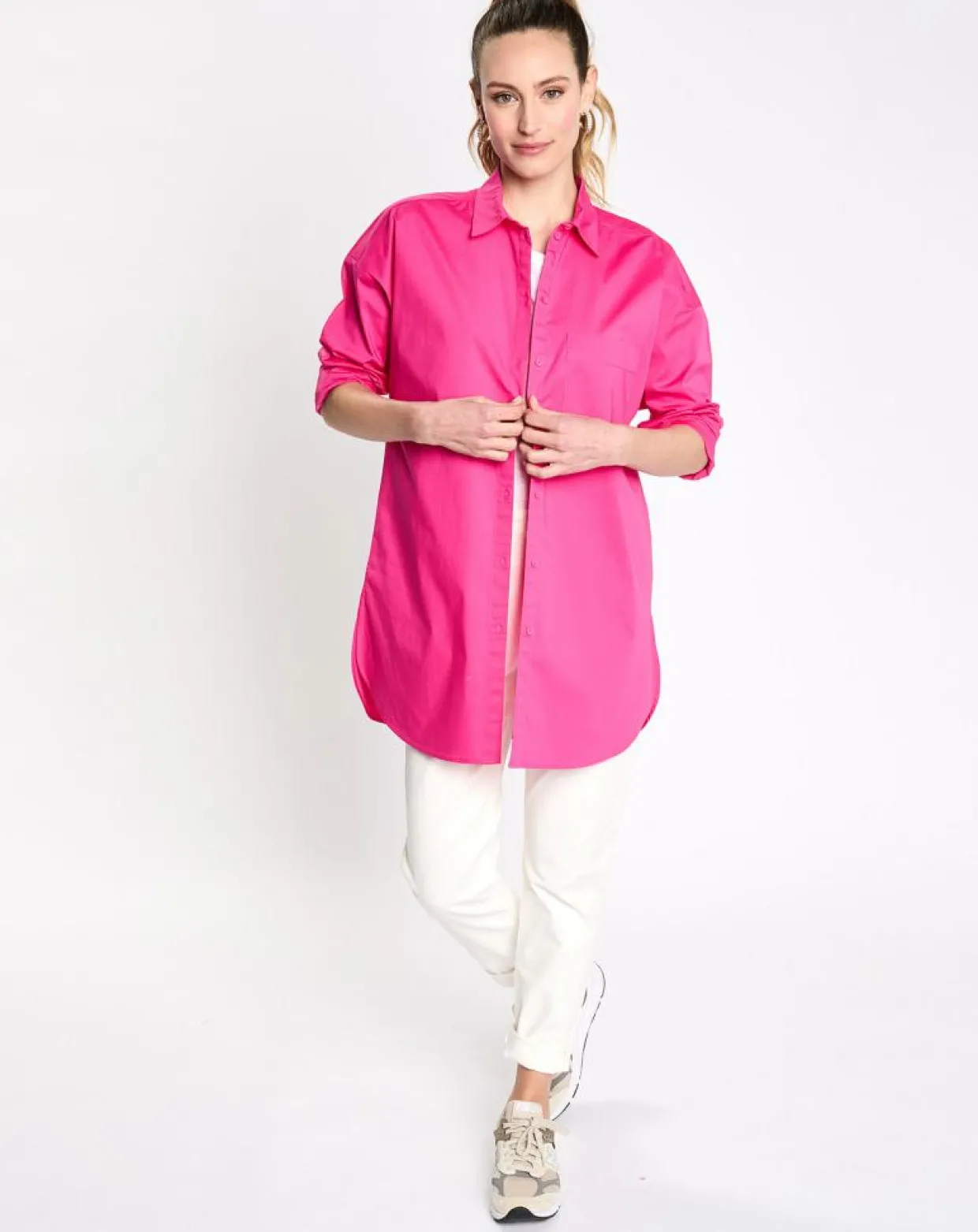 Chemise manches longues poches oversize rose vif-Esprit Best