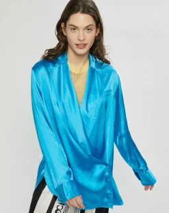 Femme Nina ricci Chemises^Chemise ouverte en Satin Wrap bleue