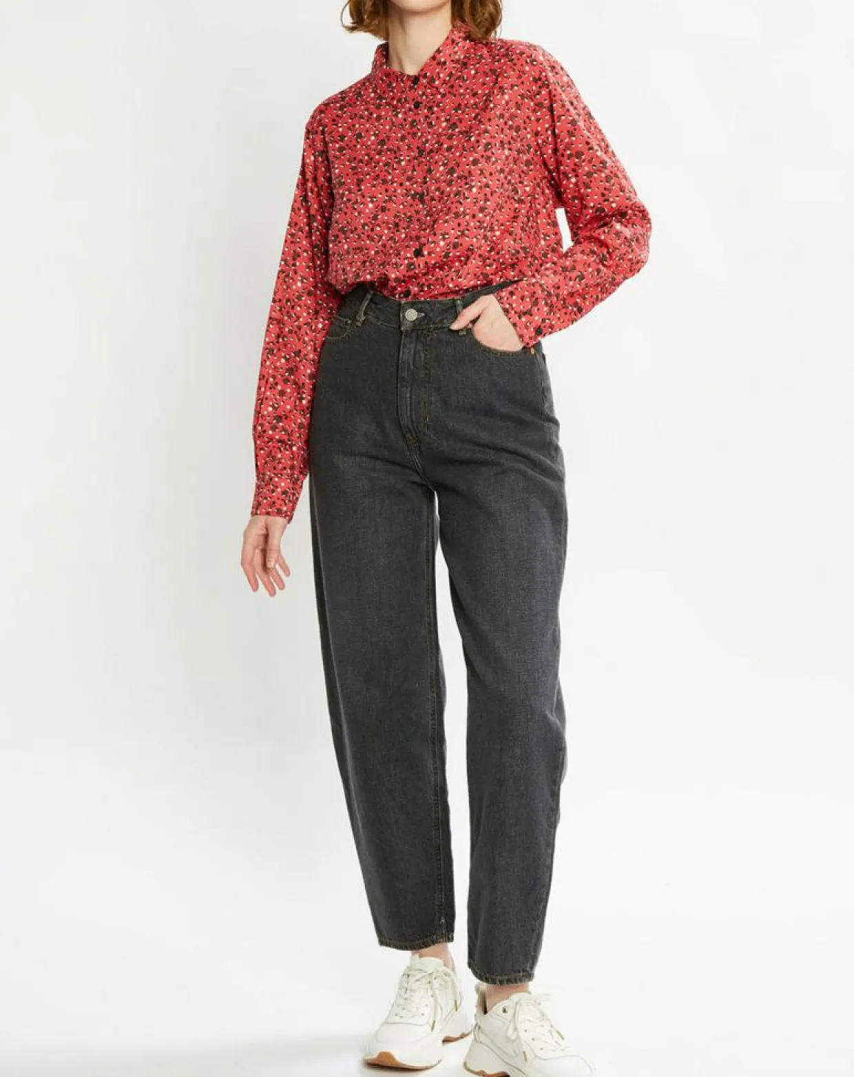 Chemise Oversize en Coton Bio mélangé imprimée rouge-Scotch & Soda New