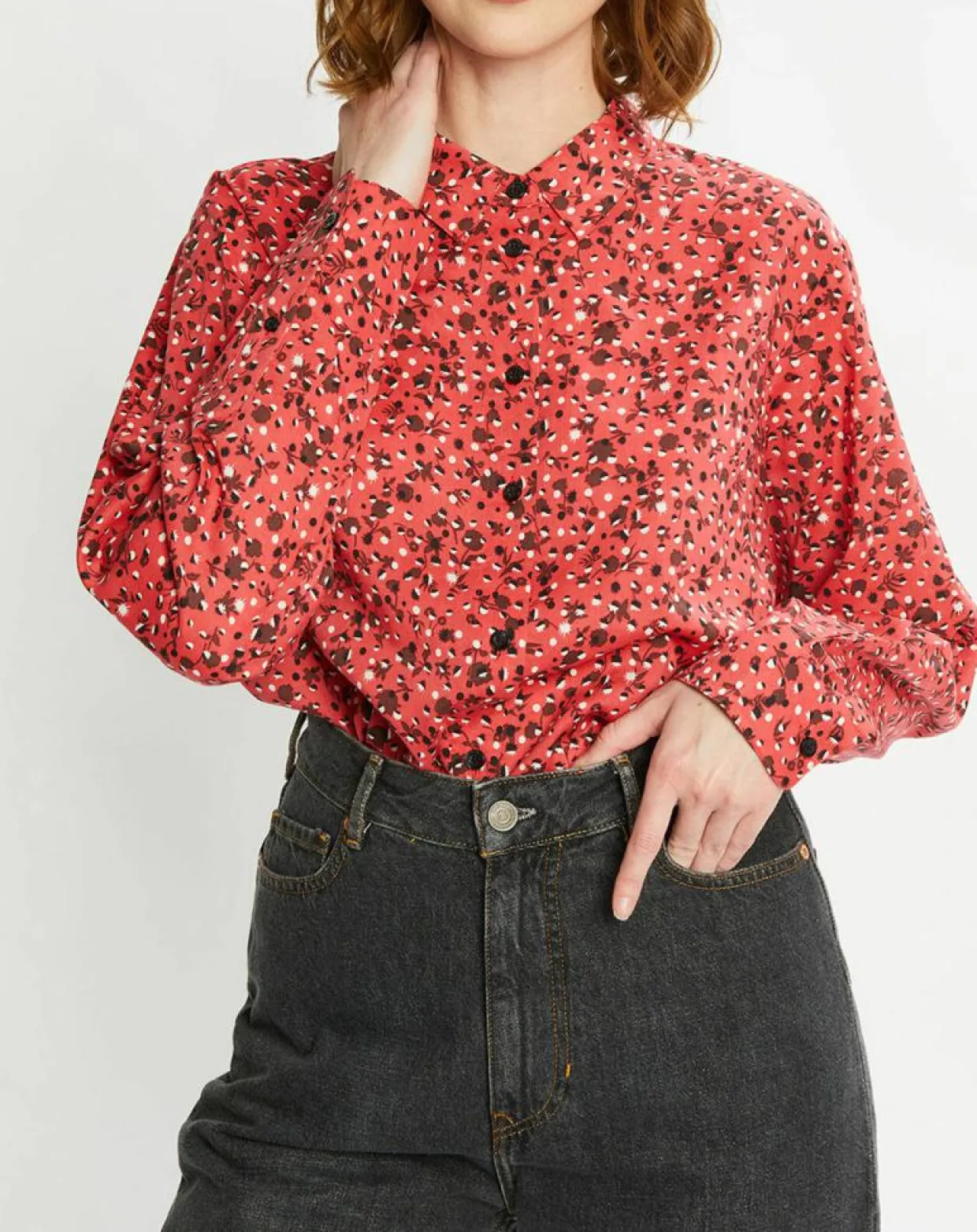 Chemise Oversize en Coton Bio mélangé imprimée rouge-Scotch & Soda New
