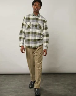Homme Hartford Chemises^Chemise regular en Flanelle Pocket à carreaux vert/naturel