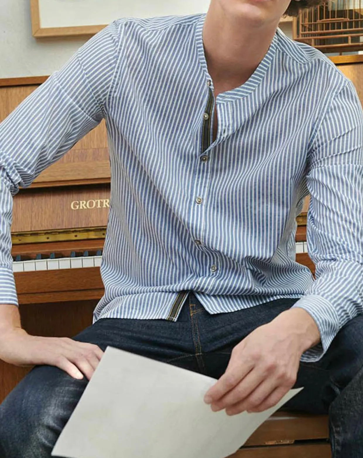 Homme Harris Wilson Chemises^Chemise regular en Popeline Theotime rayée bleu/blanc