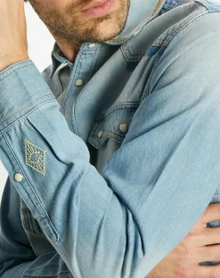 Chemise Regular Fit en Jean Western Patch bleu clair délavé-Scotch & Soda Sale