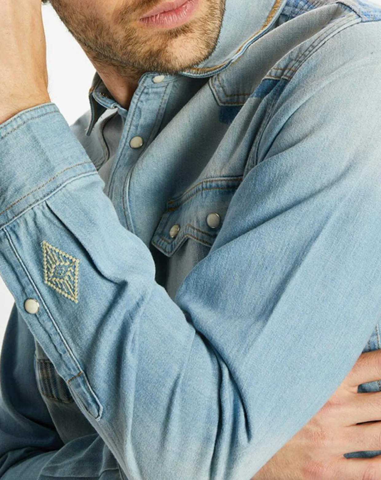 Chemise Regular Fit en Jean Western Patch bleu clair délavé-Scotch & Soda Sale