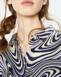 Femme La Petite Etoile Chemises^Chemise satinée & imprimée Laora marine/beige