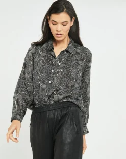 Chemise satinée Ciara feuilles noire-Lauren Vidal Sale