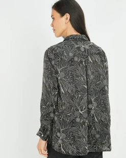 Chemise satinée Ciara feuilles noire-Lauren Vidal Sale