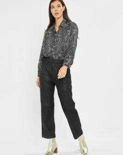 Chemise satinée Ciara feuilles noire-Lauren Vidal Sale