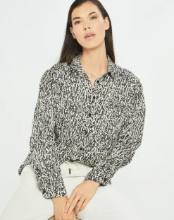 Chemise satinée Vogue imprimée noir/écru-Lauren Vidal Hot