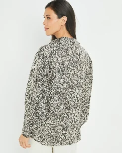Chemise satinée Vogue imprimée noir/écru-Lauren Vidal Hot