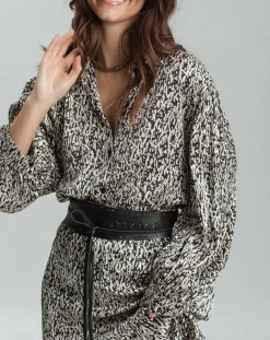 Chemise satinée Vogue imprimée noir/écru-Lauren Vidal Hot