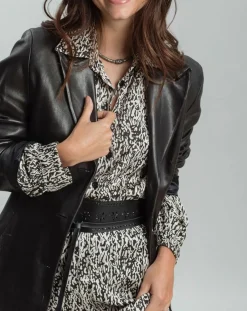 Chemise satinée Vogue imprimée noir/écru-Lauren Vidal Hot