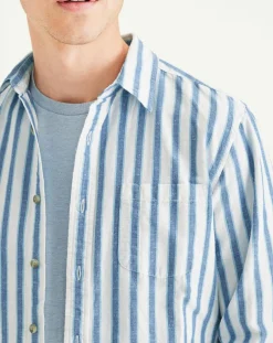 Homme Dockers Chemises^Chemise Slim Alpha Icon à rayures bleu/blanc