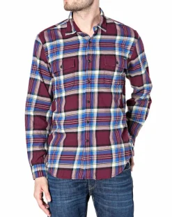 Homme Replay Chemises^Chemise Slim Fit à grands carreaux bordeaux/bleu