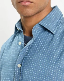 Chemise Slim Fit à imprimé géométrique bleue-Hackett London Discount