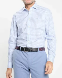 Chemise Slim Fit à vichy tricolore bleu ciel-Hackett London New