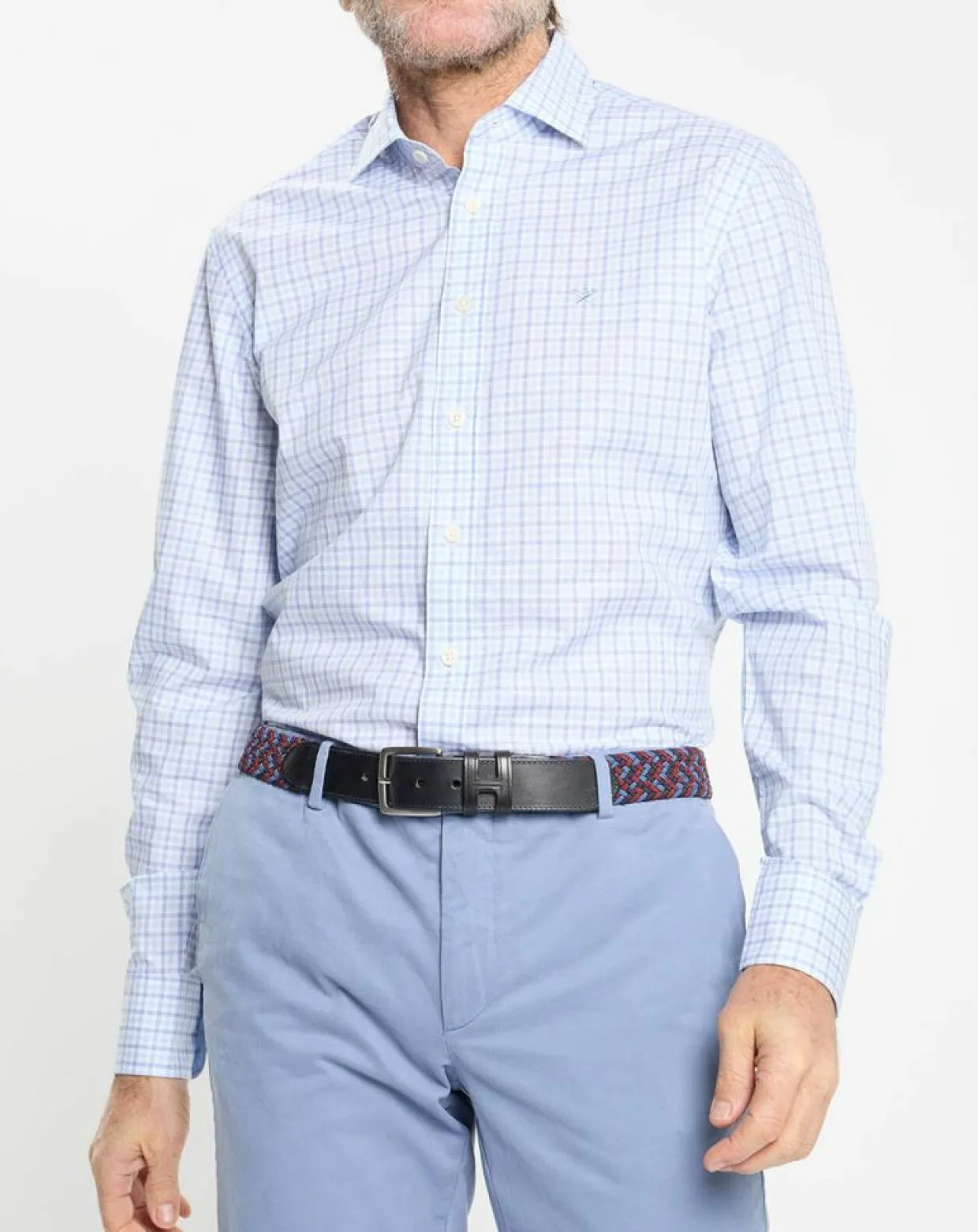 Chemise Slim Fit à vichy tricolore bleu ciel-Hackett London New