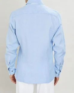 Chemise Slim Fit coton façon lin Yoke Mosaïque bleu ciel-Hackett London Discount