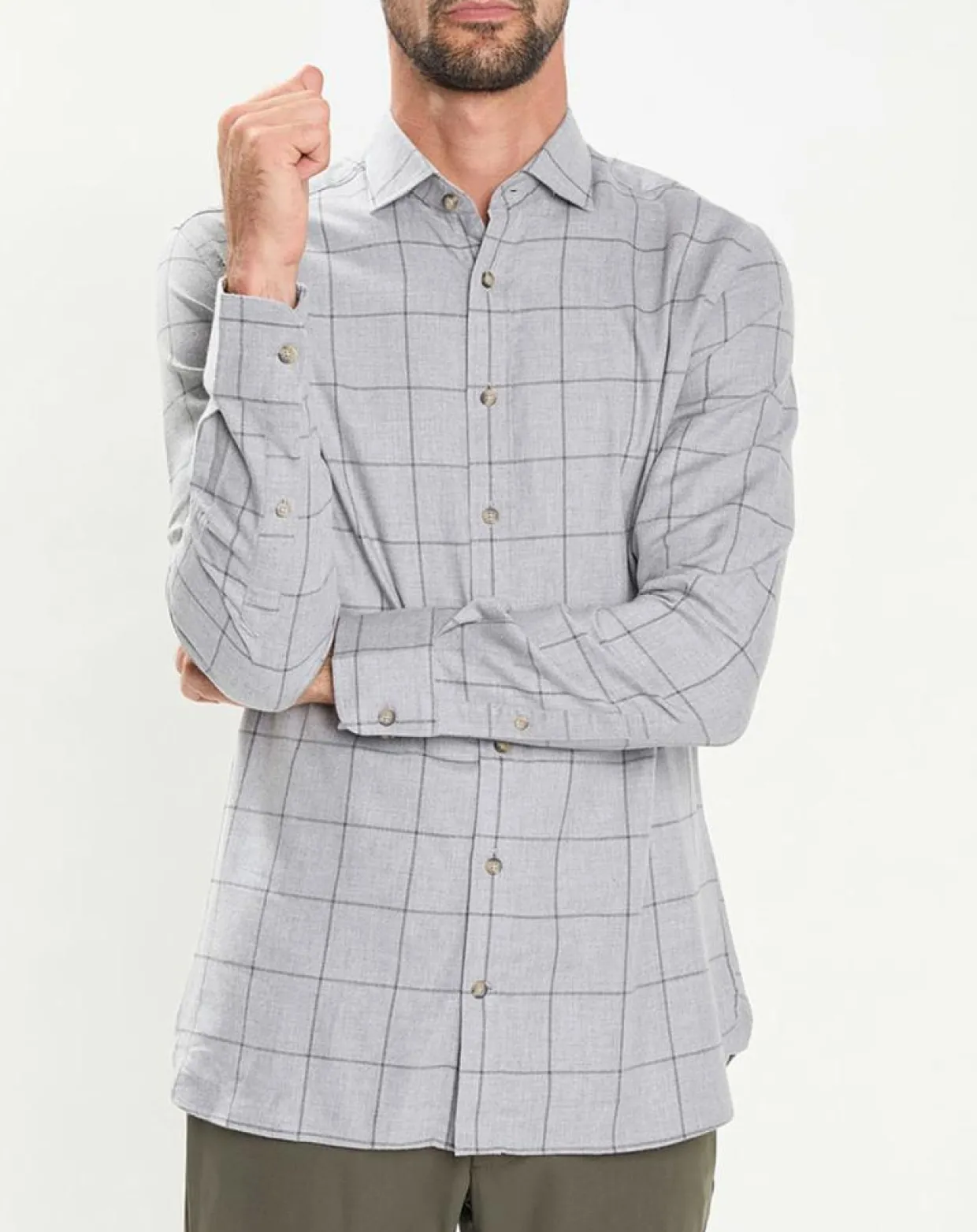 Chemise Slim Fit en Flanelle à carreaux gris clair-Hackett London Clearance