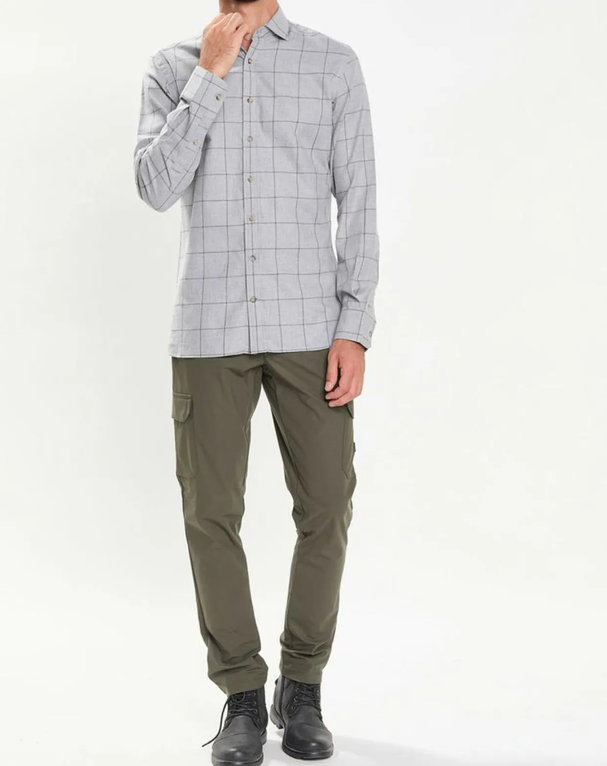 Chemise Slim Fit en Flanelle à carreaux gris clair-Hackett London Clearance