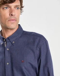 Homme Hackett London Chemises^Chemise Slim Fit en Flanelle unie bleu moyen