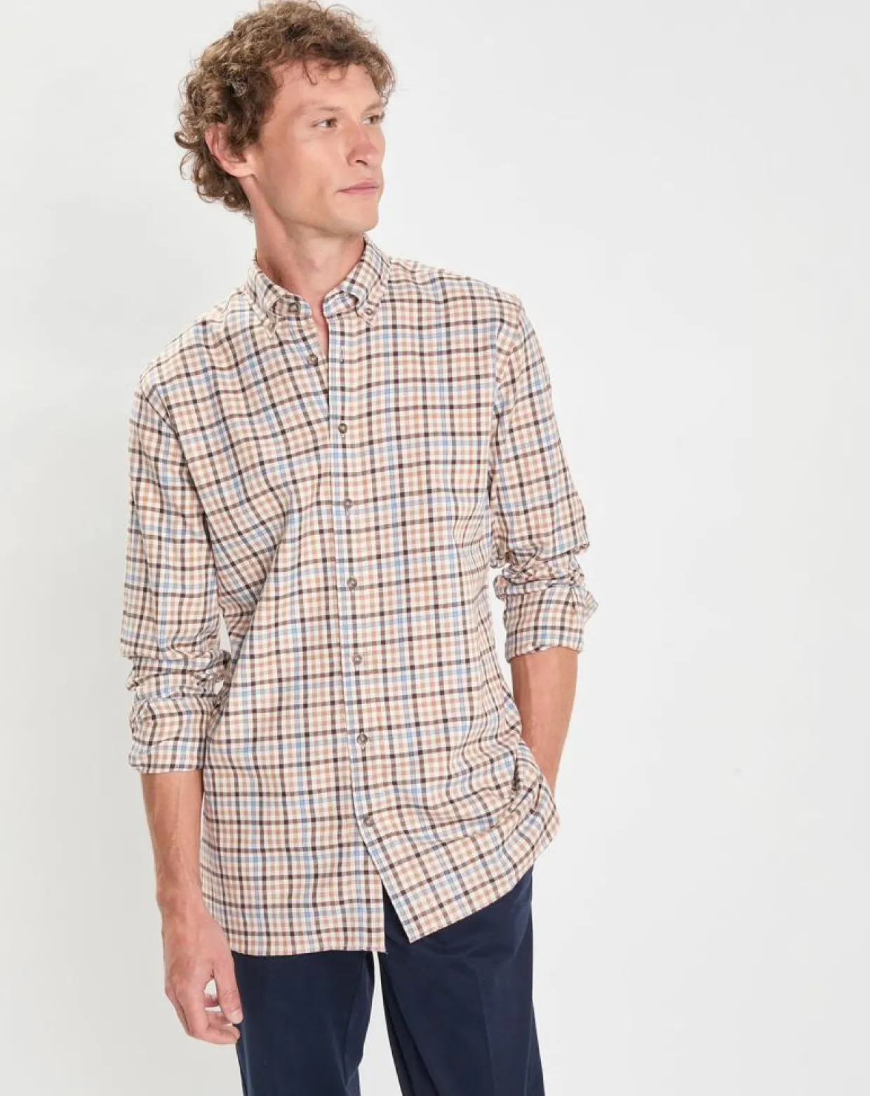 Chemise Slim Fit en Flanelle Vichy beige/multicolore-Hackett London Online