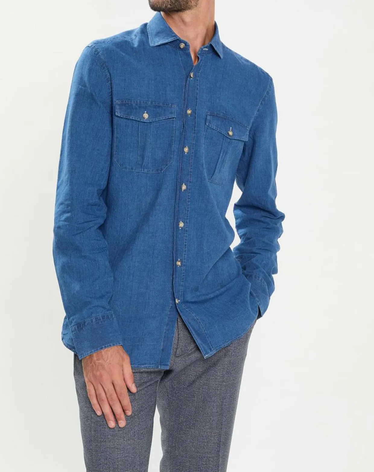 Homme Hackett London Chemises^Chemise Slim Fit en Lin & Coton Saharien bleu moyen