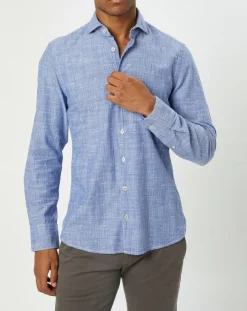 Chemise slim fit rayures & broderies shaped fit bleue-Marc O'Polo Online