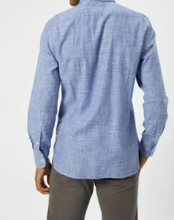 Chemise slim fit rayures & broderies shaped fit bleue-Marc O'Polo Online