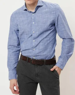Chemise slim fit rayures & broderies shaped fit bleue-Marc O'Polo Online