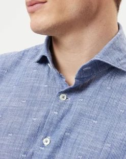 Chemise slim fit rayures & broderies shaped fit bleue-Marc O'Polo Online