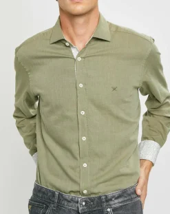 Chemise Slim fit Trim Twil Sport kaki-Hackett London Discount