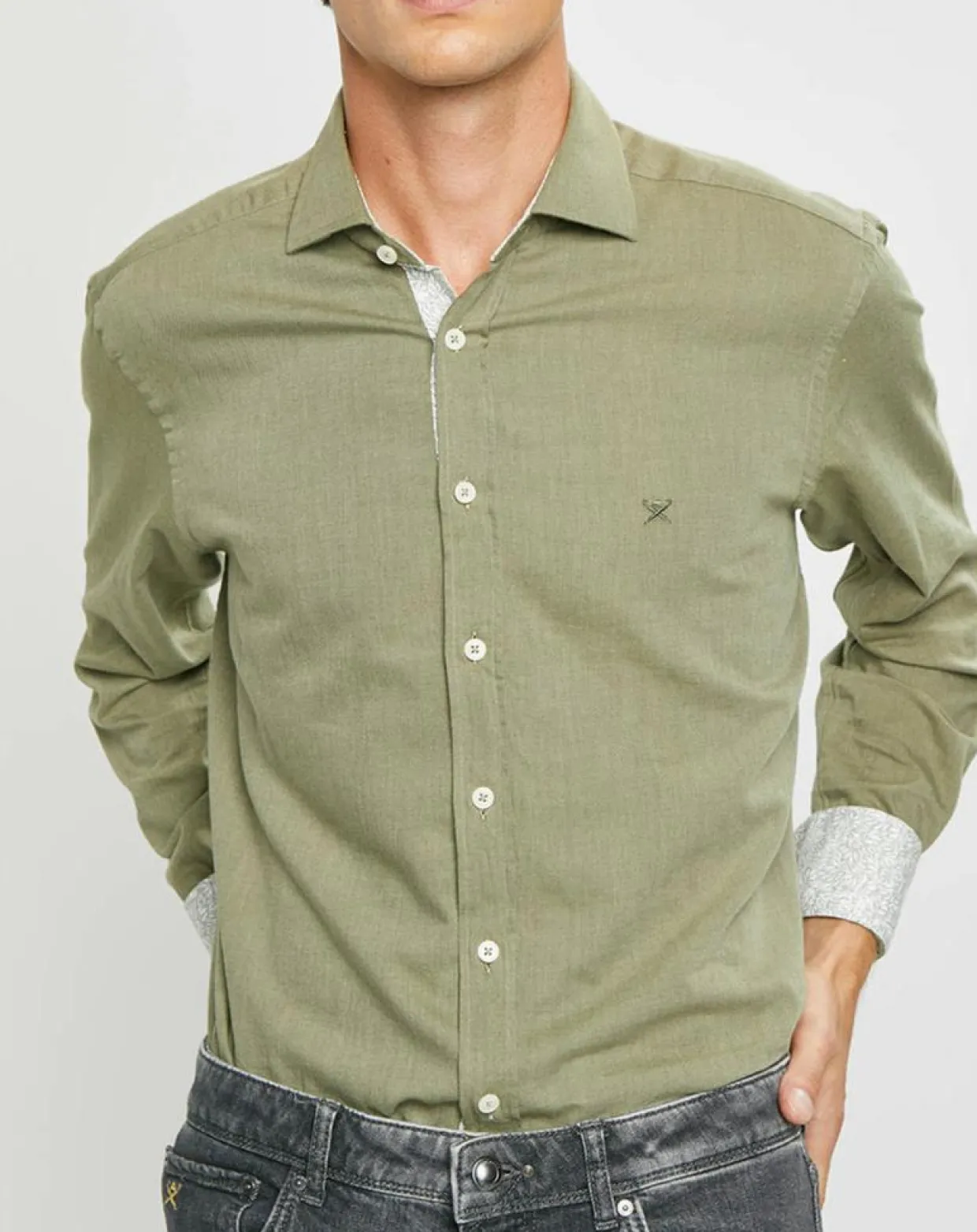 Chemise Slim fit Trim Twil Sport kaki-Hackett London Discount