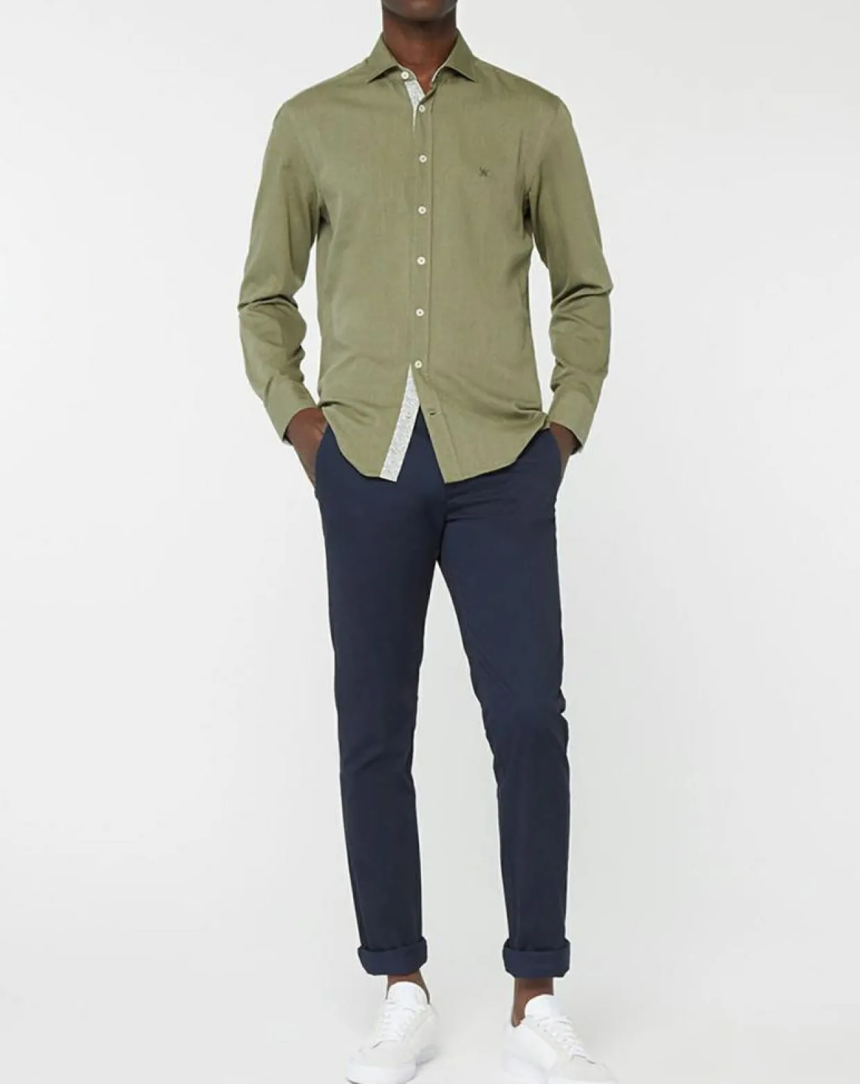 Chemise Slim fit Trim Twil Sport kaki-Hackett London Discount