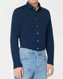 Chemise Slim Fit Unie Piquée bleu marine-Hackett London Outlet