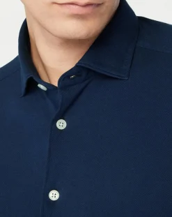 Chemise Slim Fit Unie Piquée bleu marine-Hackett London Outlet