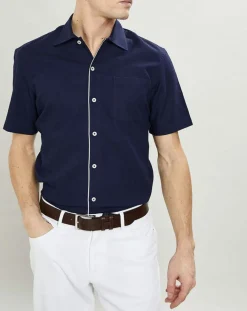 Chemise texturée Slim Fit rib gorg bleu marine-Hackett London Sale