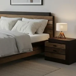 Chevet bois bicolore - débord gauche Naturel - 54x38x42 cm-Bois & Chiffons Hot