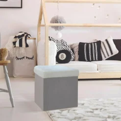 Coffre Pouf pliable imitation fourrure Leo gris - 38x38x38 cm-Home Deco Factory Sale