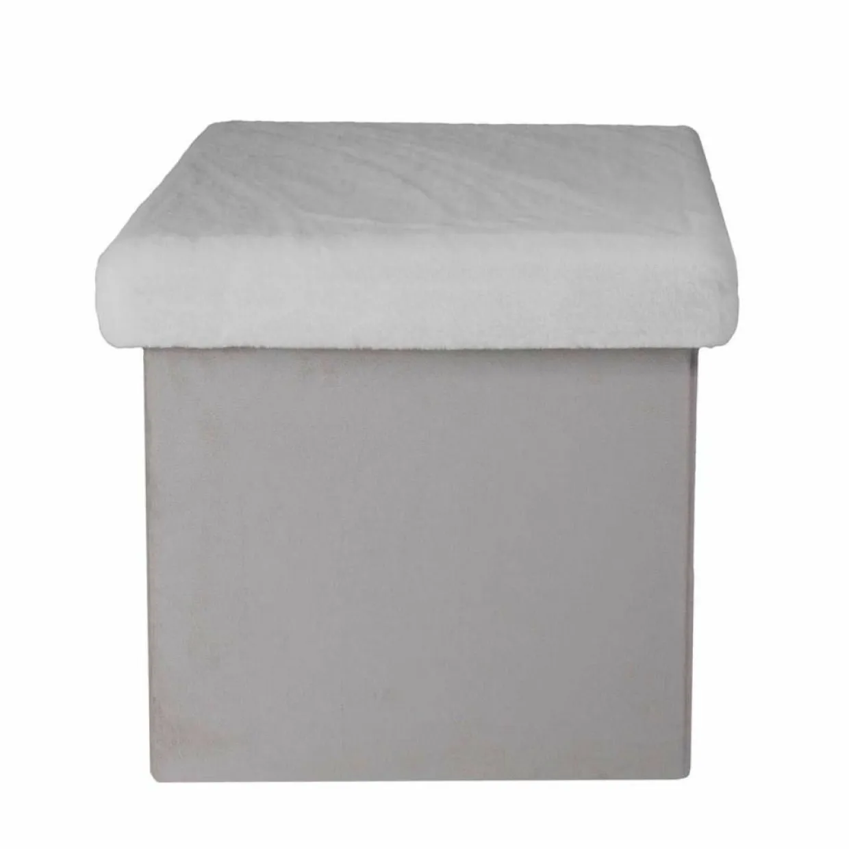 Coffre Pouf pliable imitation fourrure Leo gris - 38x38x38 cm-Home Deco Factory Sale