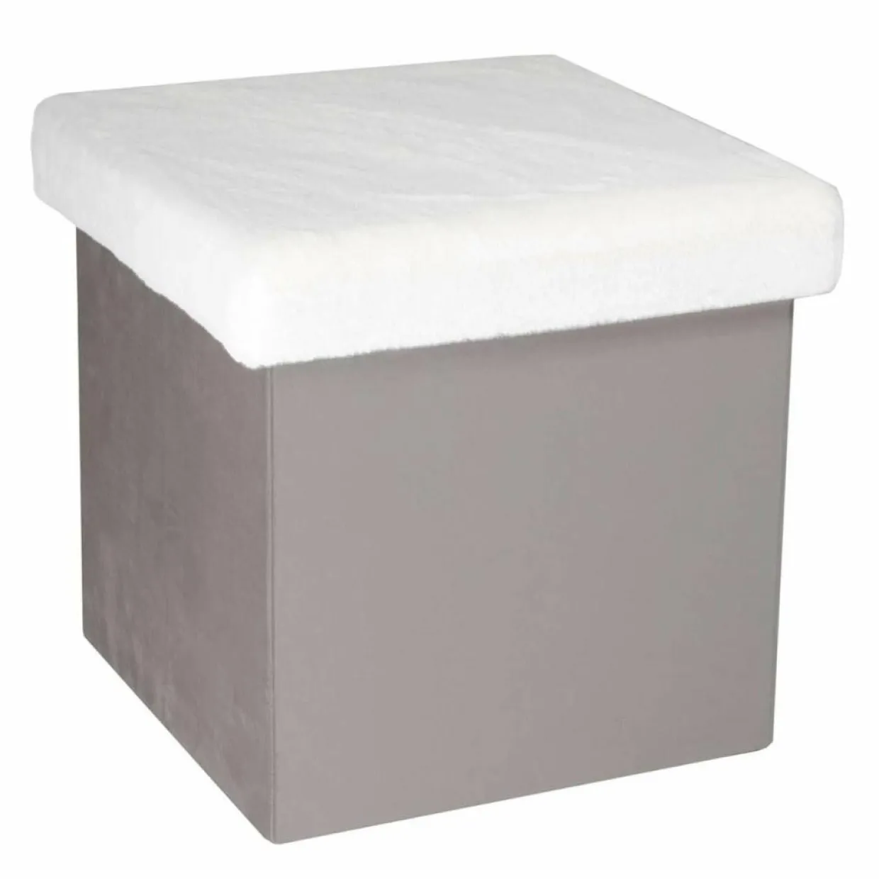 Coffre Pouf pliable imitation fourrure Leo gris - 38x38x38 cm-Home Deco Factory Sale