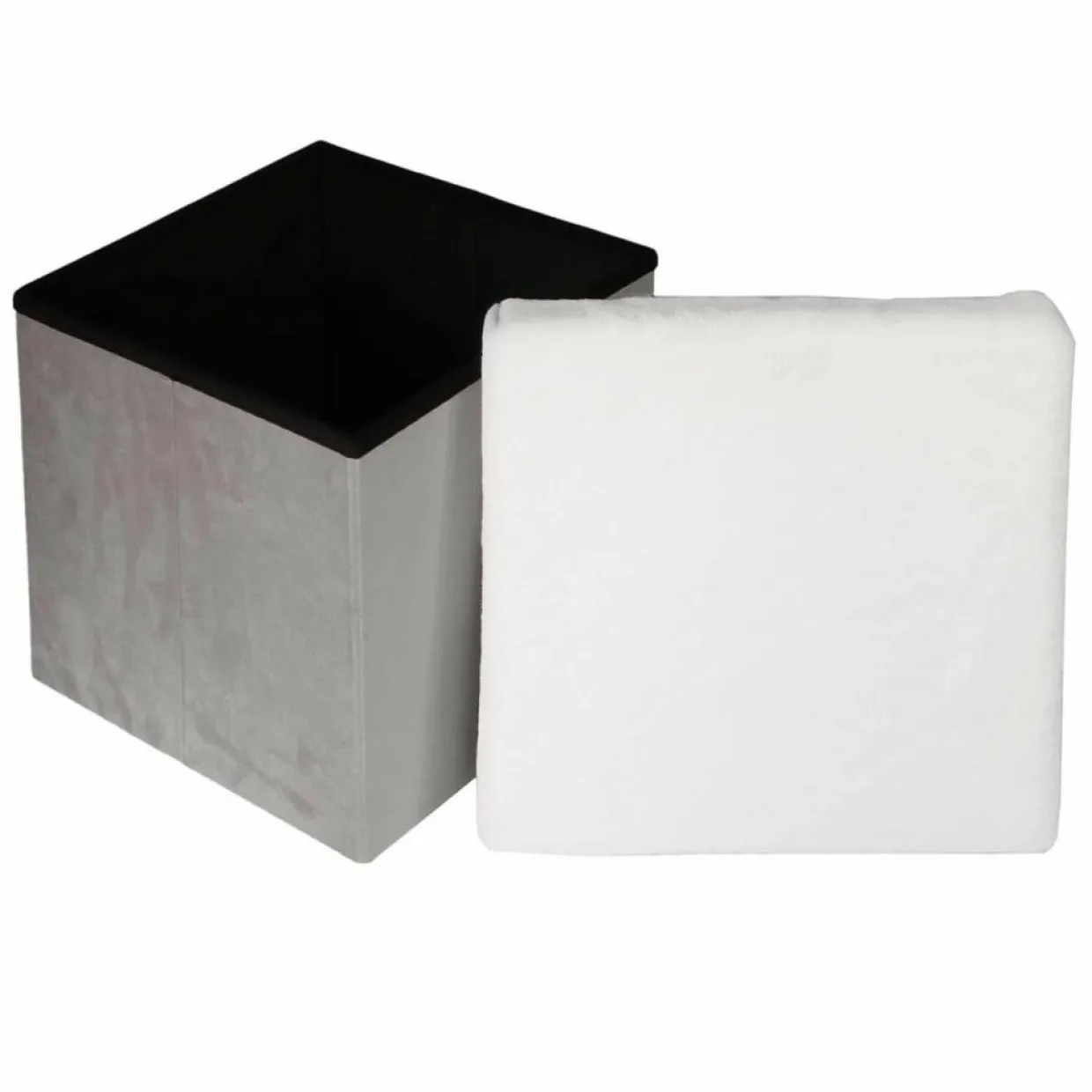 Coffre Pouf pliable imitation fourrure Leo gris - 38x38x38 cm-Home Deco Factory Sale