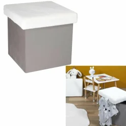 Coffre Pouf pliable imitation fourrure Leo gris - 38x38x38 cm-Home Deco Factory Sale