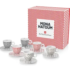 Illy Mugs, Tasses^Coffret de 6 Tasses Cappucino en Porcelaine Signé Mona Hatoum rouge/noir/gris - 170 ml