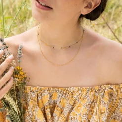 Collier Anna Agates multicolores en laiton doré-Moonstone Outlet