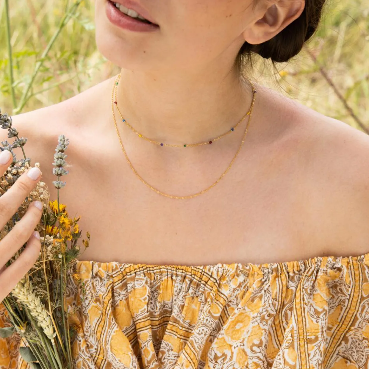 Collier Anna Agates multicolores en laiton doré-Moonstone Outlet